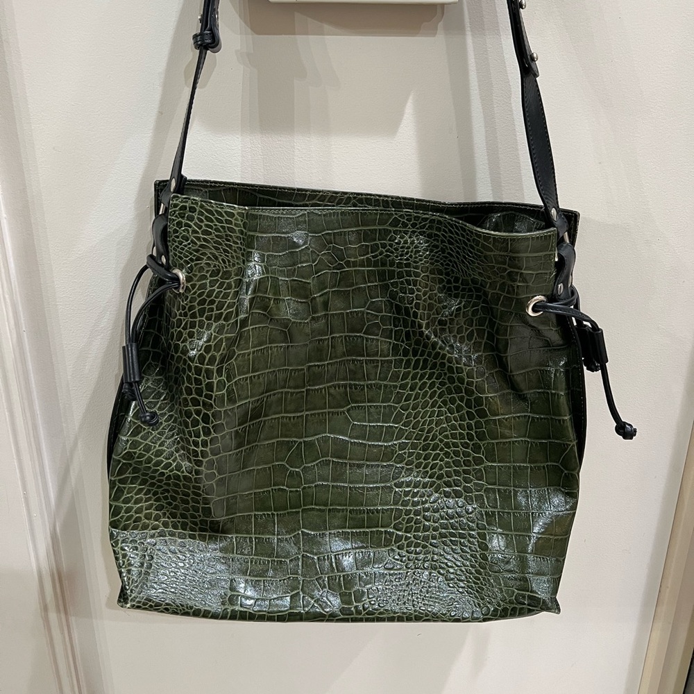 Doncaster Green Leather Croc Embossed Tote